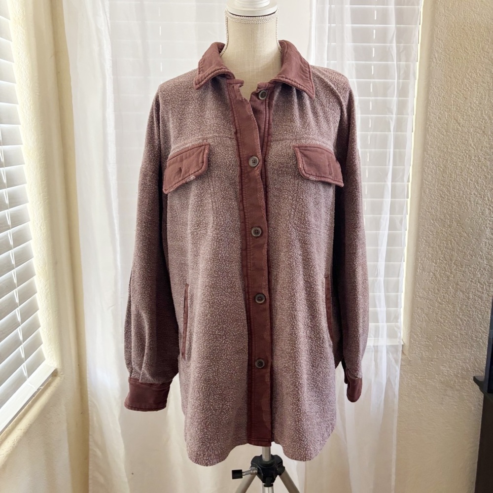 Free People Ruby Jacket Wine Mauve Fleece Corduroy‎ Trim Oversized Shacket S